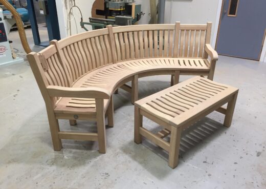 London curved wooden bench, newly named the Scarborough Crescent bench