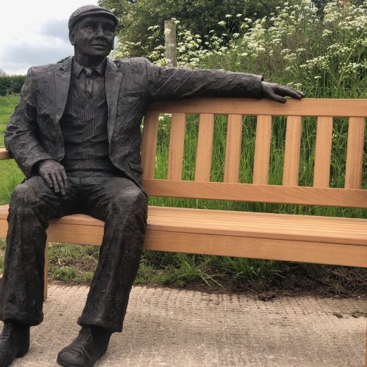 Our York Garden Bench custom made for a bronze sculpture | Woodcraft UK